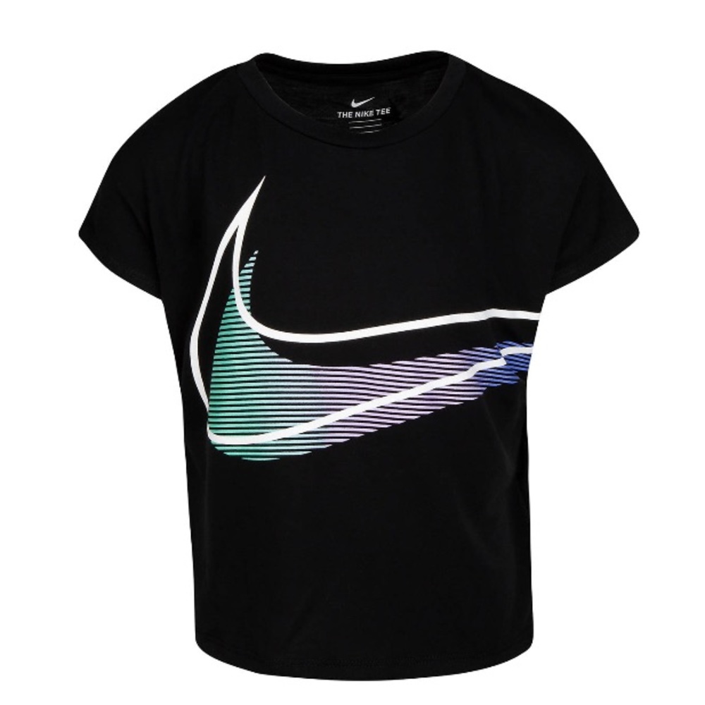 Girls Short Sleeve Boxy Fit Swoosh Lines T-Shirt